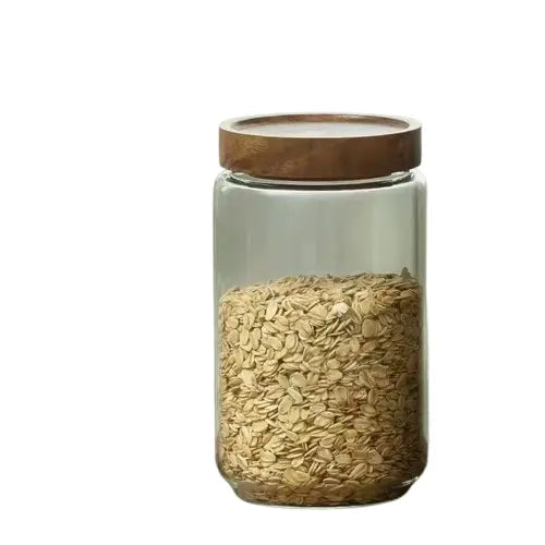 Bocaux en verre couvercle bois - Boite de rangement