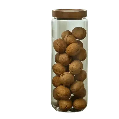 Bocaux en verre couvercle bois - Boite de rangement