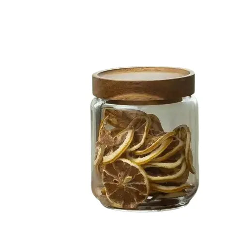 Bocaux en verre couvercle bois - Boite de rangement