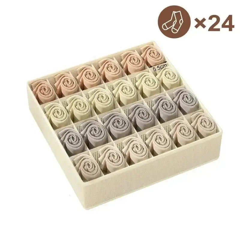 Boite de rangement chaussette - 24 grilles beige