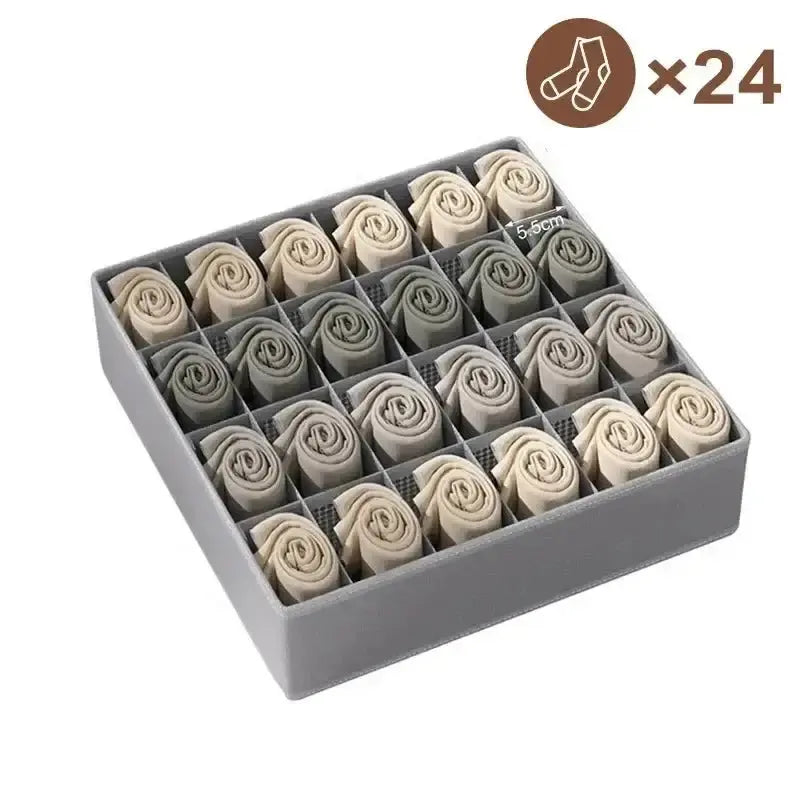 Boite de rangement chaussette - 24 grilles gris