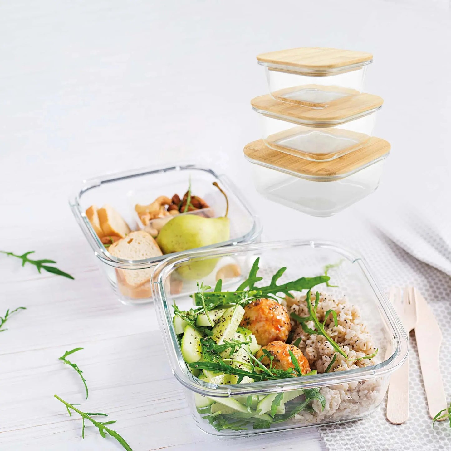 Boite en verre couvercle bambou - Boitederangement.fr