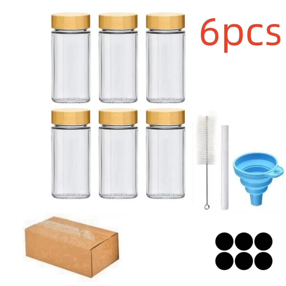 6/12/24pcs  Glass Spice Jars with Bamboo Lids Or Metal Lids Include Minimalist Spice Labels Stickers Collapsible Funnel Jar Set - Boite de rangement