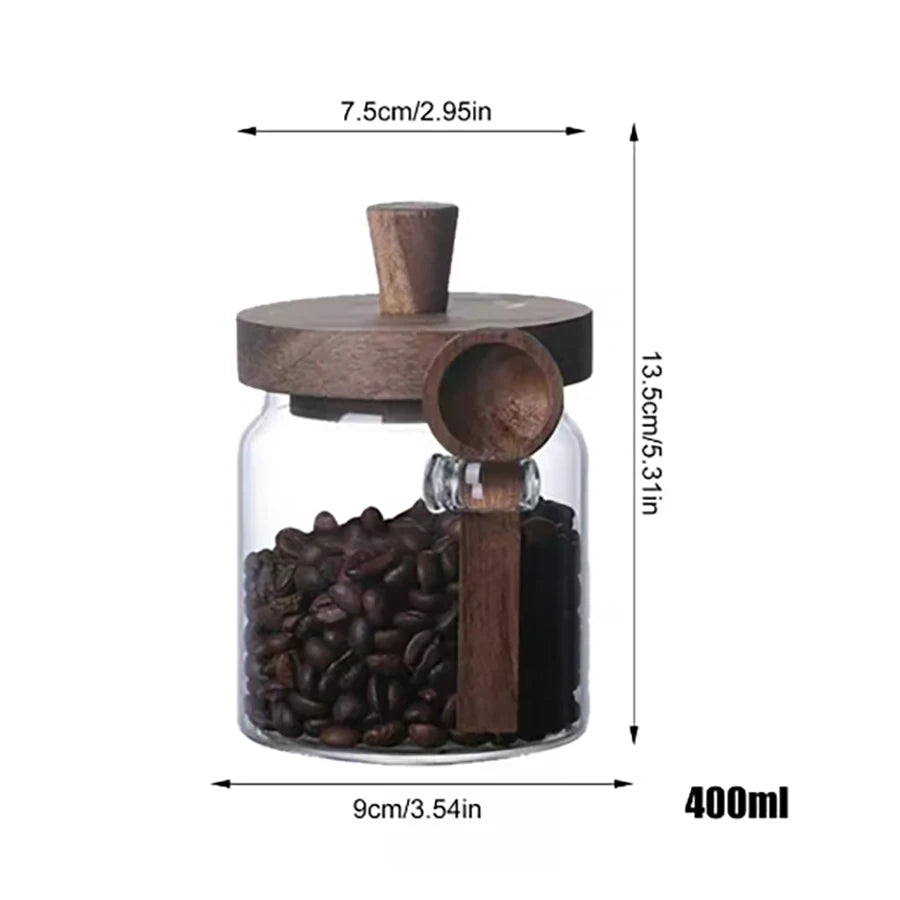 Glass Food Storage Containers with Wooden Lids and Scoop Glass Sealed Jar Airtight Food Storage Jar for Sugar Coffee Bean Candy - Boite de rangement