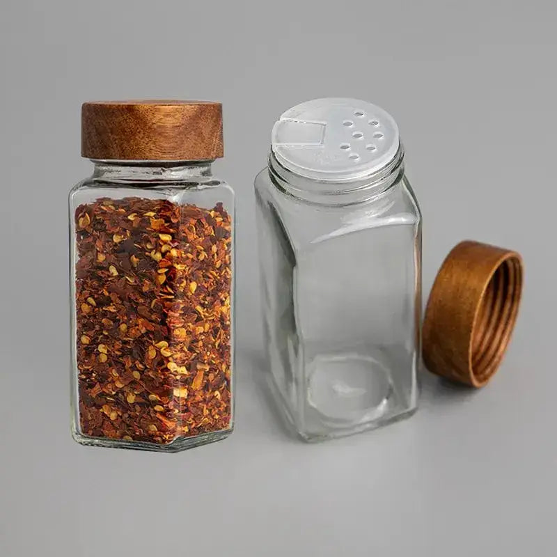 Qoti-Bocal en verre 300ml avec couvercle en bois d'acacia : Conservation  artisanale pour épices, café, fruits secs - Style naturel - Mini bocal en