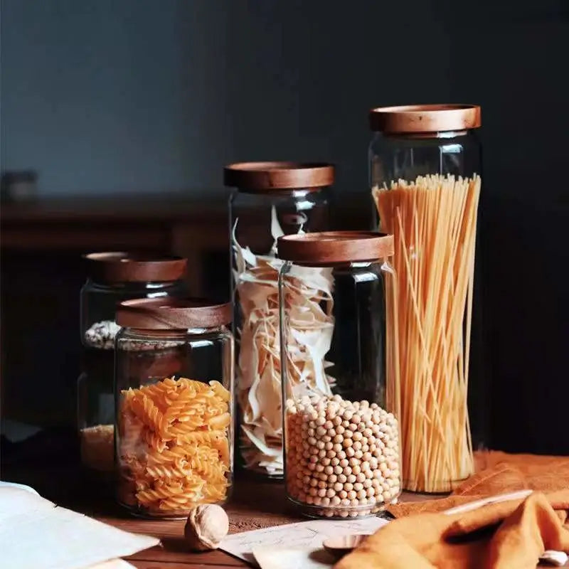 Boite en verre avec couvercle bois - bocaux